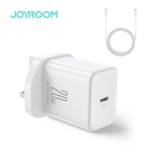 JR-TCF06 Flash Series PD 20W Single-Port Charger-Black / White (UK)+C to L Cable 1m-Black / White