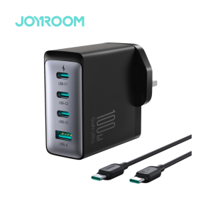 JOYROOM - GaN Ultra JR-TCG04UK 100W 3C1A Fast Charger-Black+100W C to C Cable 1.2m-Black (UK)