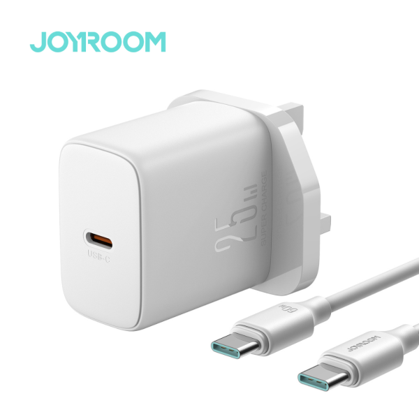 JOYROOM-JR-TCF11 25W Fast Charger-Black / White (UK) +C-C Cable 1m-Black / White