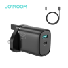 JOYROOM -L-QP2011-20W Dual-Port Fast Charger-Black (UK)+S-M006 2.4A C-to-L Cable 1m-Black