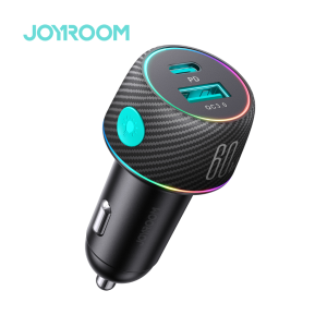 JOYROOM- JR-CCN01 60W 1A+1C Multi-Color Car Charger with Light Button-Black