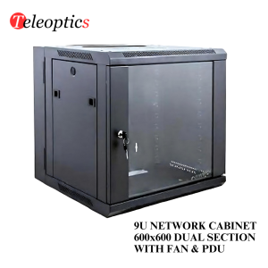 9U NETWORK CABINET Wall Mounted 600X600 Dual Section WITH FAN PDU-Teleoptics